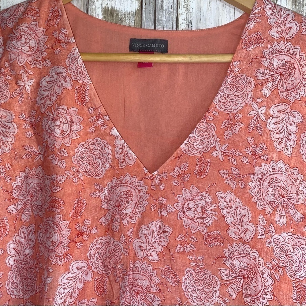 NWT Vince Camuto Coral Pink Floral Boho Ruffle Sleeve Blouse Size Small - Picture 3 of 7